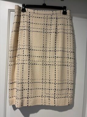 Cream Windowpane A-Line Skirt by